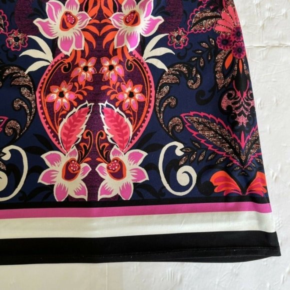 Eliza J Navy Blue & Pink Floral 3/4 Sleeve Stretchy Shift Mini Dress Size 0P-4P - Picture 4 of 5